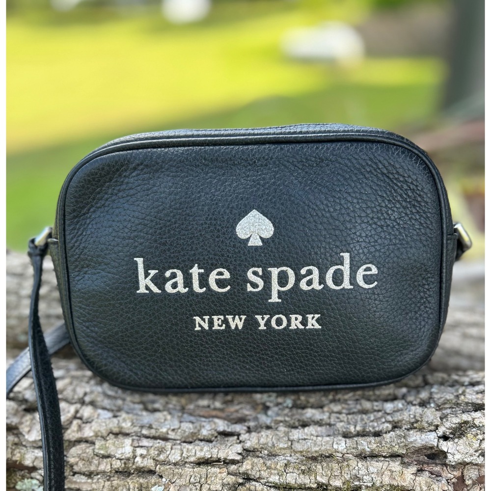 Kate Spade Bag Glitter On Mini Camera Black Pebbled Leather Crossbody Designer